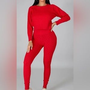 Red cable knit sweater set